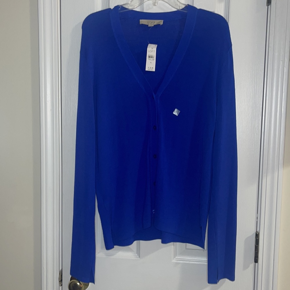 NWT LOFT v-neck button-down blue cardigan